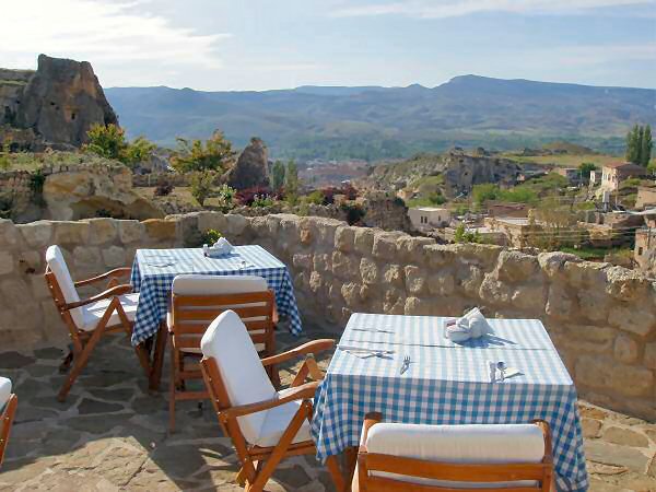 Rooftop Terrace at Esbelli Evi Cave Hotel in Cappadocia, Turkey 